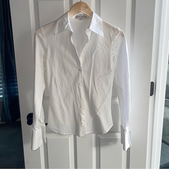 ANNE FONTAINE Gres Shirt White Collared Button Down Shirt With Micro Stripes 1 - Picture 2 of 8
